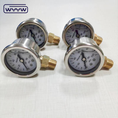 40mm mặt số ss304 trường hợp chỉ đường ống Bourodon dọc 0-10bar / psi dầu lấp đầy máy đo áp suất 1-1/2