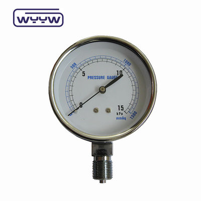 0-15 Kpa MmAq Capsule Pressure Gauge Kết nối đáy thép không gỉ