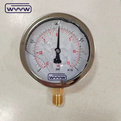 SS304 Case Composite Gauge Pressure Gauge Radial Direction -1-1bar -15-15psi 100mm Lấp dầu