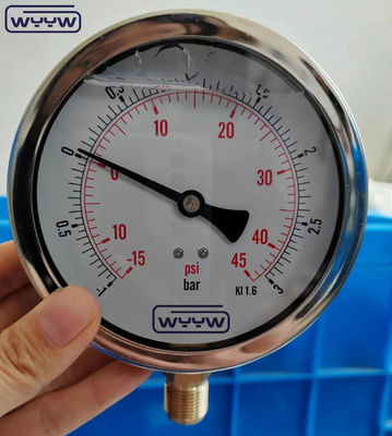 SS304 Case Composite Gauge Pressure Gauge Radial Direction -1-1bar -15-15psi 100mm Lấp dầu