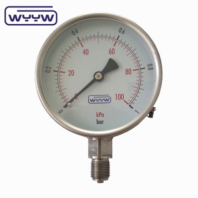 Khô SS304 Bourdon Sedeme Pressure Gauge Back Connection 4' Size