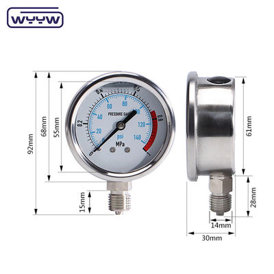 Đường đo áp suất cao CE Thép không gỉ Đường đo áp suất Autoclave Manometer