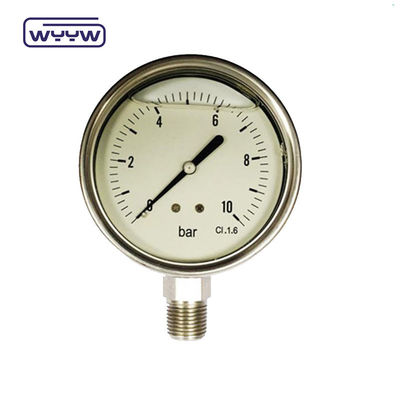 4 inch thép không gỉ dầu đầy máy đo áp suất với 2,5%/1,6% độ chính xác và 1/4'PT / NPT / G / M dây