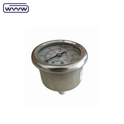 Bottom Back Mount Pressure Gauge Manometer với kết nối đồng và Phosphor Bronze Bourdon Tube