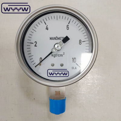 Đồng hồ đo áp suất có vỏ SS304, ren SS316, chứa đầy Glycerine, kính an toàn, có kim điều chỉnh