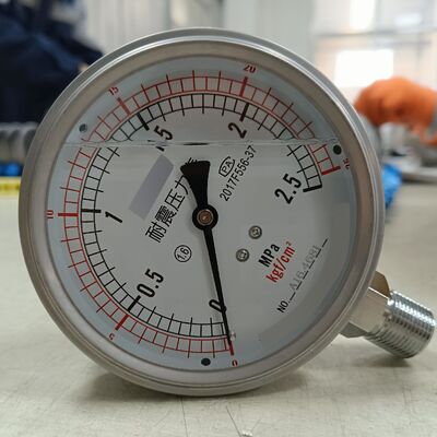 Máy đo áp suất thủy lực chứa chất lỏng 4 inch 100mm với phạm vi 0-2.5MPa/0-25kgf/cm2 và thiết kế chống va chạm