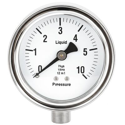 Máy đo áp suất thủy lực chứa chất lỏng 4 inch 100mm với phạm vi 0-2.5MPa/0-25kgf/cm2 và thiết kế chống va chạm