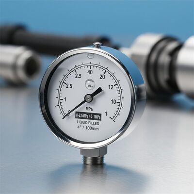 4-inch 100mm Liquid Filled Pressure Gauge with Chrome Case & Bezel and Dual-Scale 0-2.5MPa/0-1MPa