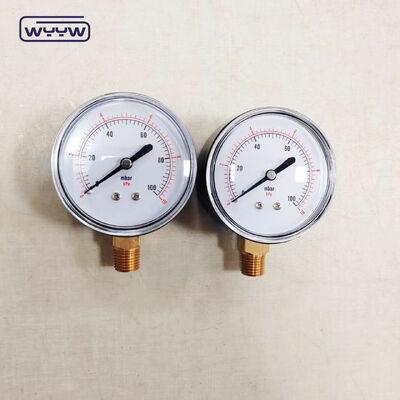 63mm 100mbar Case thép màu đen Capsule Pressure Gauge cho khí với mặt dưới gắn