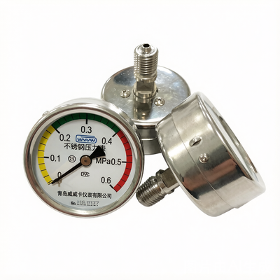 Đồng hồ đo áp suất nhỏ gọn bằng thép không gỉ 60mm với thang cảnh báo ba màu